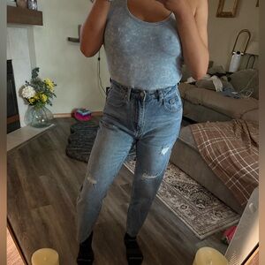 SHEIN high rise barrel Denim Jeans straight wide leg distressed size 28/6 NWOT